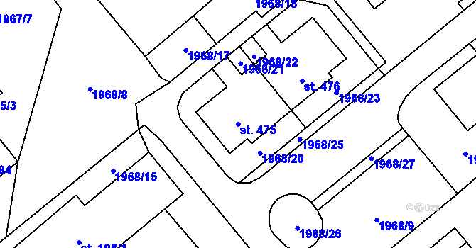 Parcela st. 475 v KÚ Srní I, Katastrální mapa
