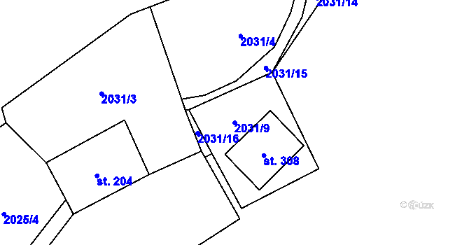 Parcela st. 2031/9 v KÚ Srní, Katastrální mapa