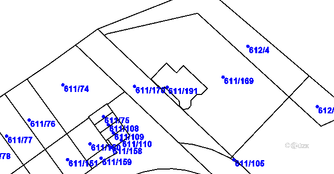 Parcela st. 611/191 v KÚ Srubec, Katastrální mapa