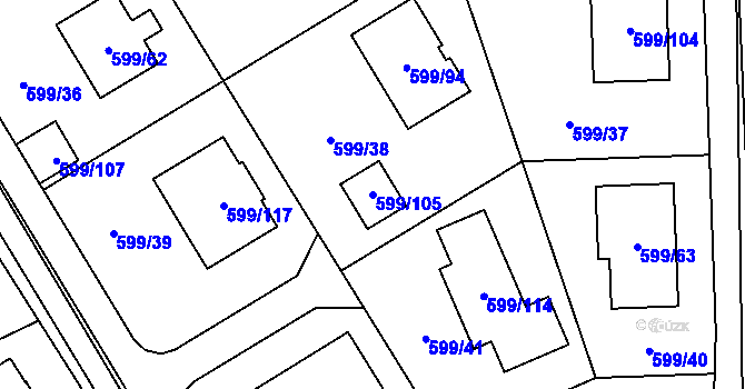 Parcela st. 599/105 v KÚ Srubec, Katastrální mapa