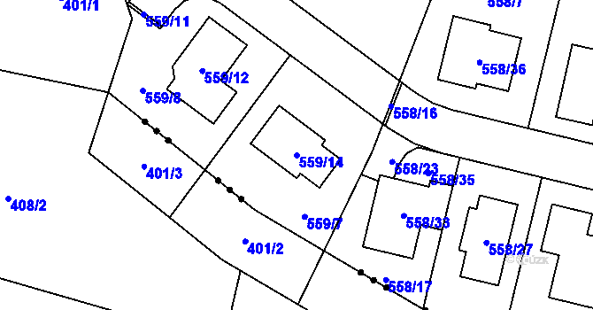 Parcela st. 559/14 v KÚ Srubec, Katastrální mapa