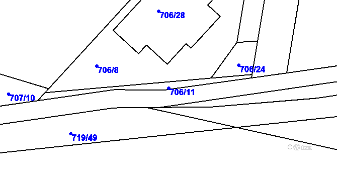 Parcela st. 706/11 v KÚ Srubec, Katastrální mapa