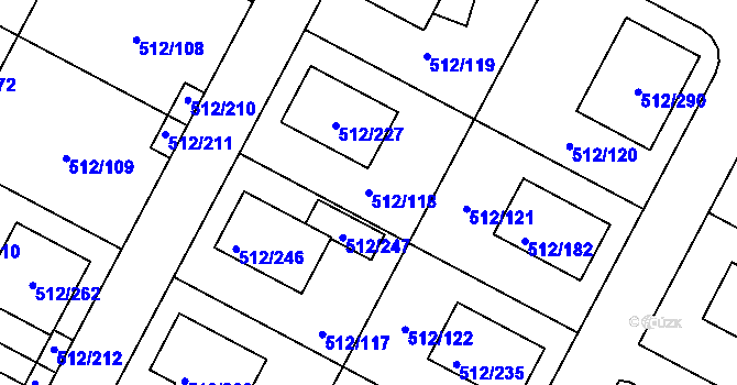 Parcela st. 512/118 v KÚ Srubec, Katastrální mapa