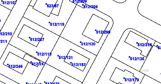 Parcela st. 512/120 v KÚ Srubec, Katastrální mapa