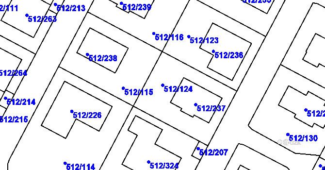 Parcela st. 512/124 v KÚ Srubec, Katastrální mapa