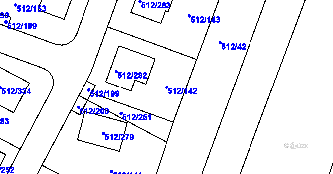 Parcela st. 512/142 v KÚ Srubec, Katastrální mapa