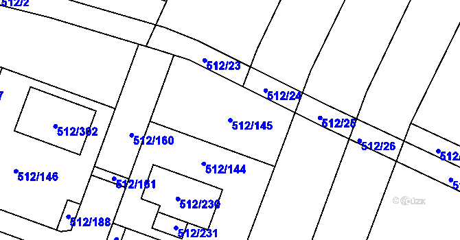 Parcela st. 512/145 v KÚ Srubec, Katastrální mapa