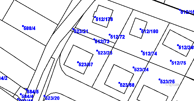 Parcela st. 523/23 v KÚ Srubec, Katastrální mapa