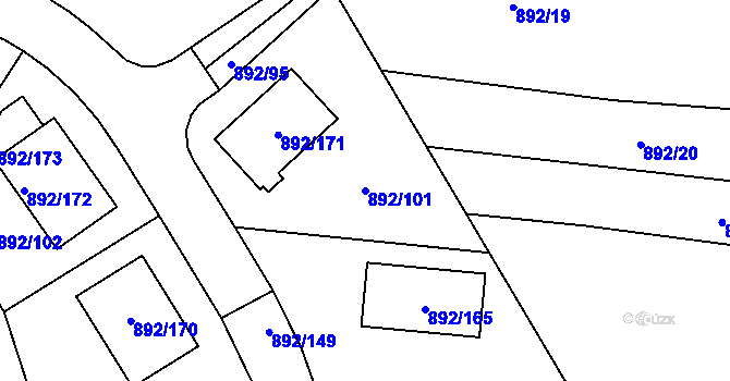 Parcela st. 892/101 v KÚ Srubec, Katastrální mapa