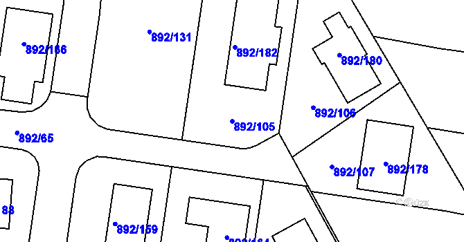 Parcela st. 892/105 v KÚ Srubec, Katastrální mapa