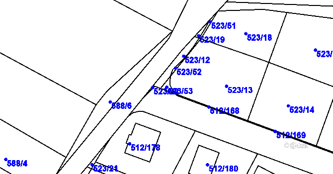 Parcela st. 523/53 v KÚ Srubec, Katastrální mapa