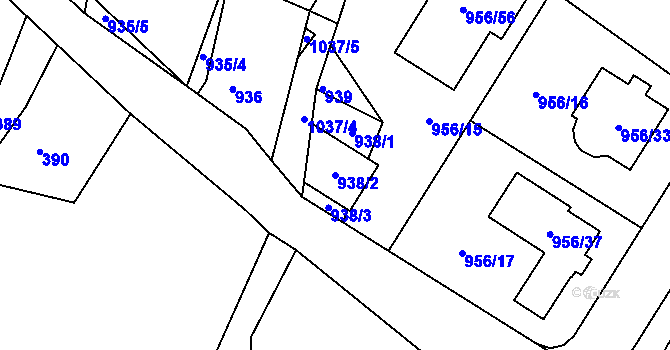 Parcela st. 938/2 v KÚ Srubec, Katastrální mapa