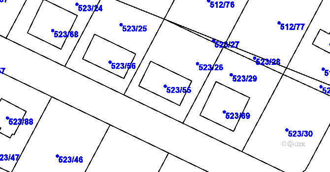 Parcela st. 523/55 v KÚ Srubec, Katastrální mapa
