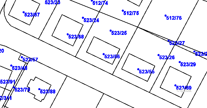 Parcela st. 523/56 v KÚ Srubec, Katastrální mapa