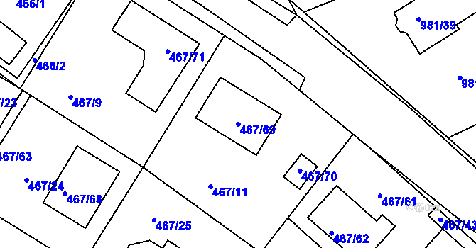 Parcela st. 467/69 v KÚ Srubec, Katastrální mapa