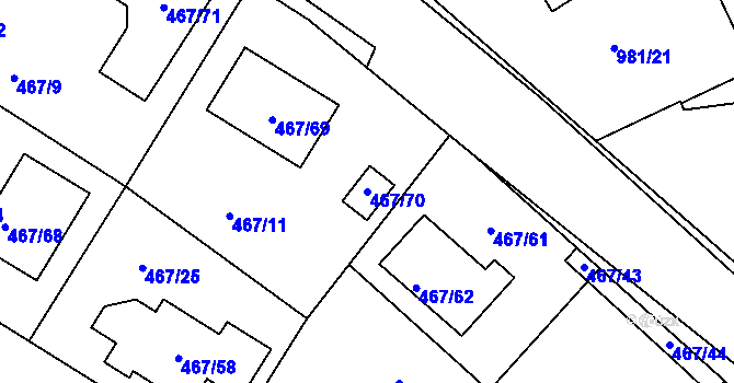 Parcela st. 467/70 v KÚ Srubec, Katastrální mapa