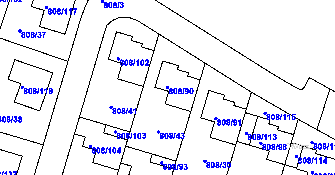 Parcela st. 808/90 v KÚ Srubec, Katastrální mapa