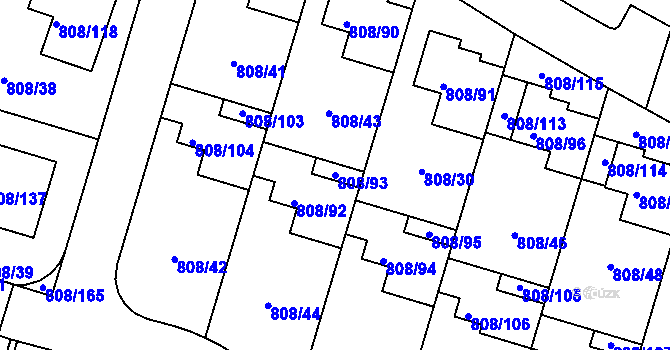 Parcela st. 808/93 v KÚ Srubec, Katastrální mapa