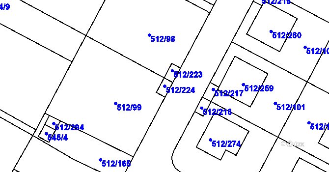Parcela st. 512/224 v KÚ Srubec, Katastrální mapa