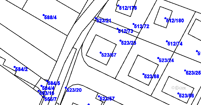 Parcela st. 523/67 v KÚ Srubec, Katastrální mapa