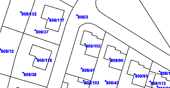 Parcela st. 808/102 v KÚ Srubec, Katastrální mapa