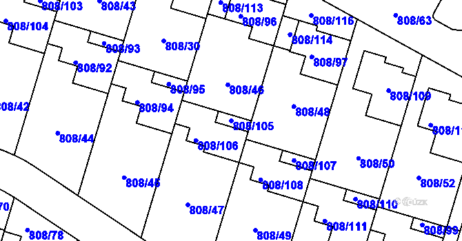 Parcela st. 808/105 v KÚ Srubec, Katastrální mapa