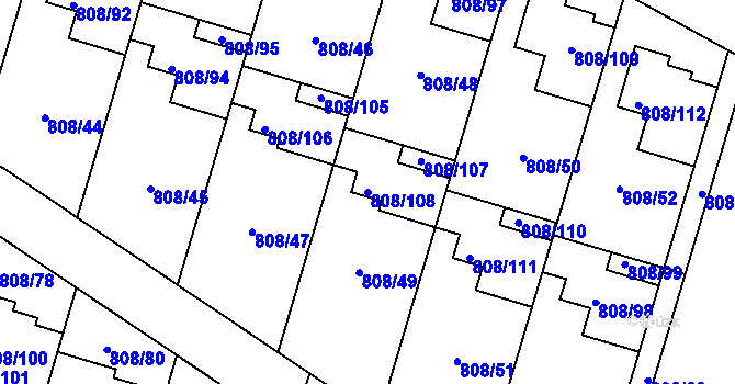 Parcela st. 808/108 v KÚ Srubec, Katastrální mapa