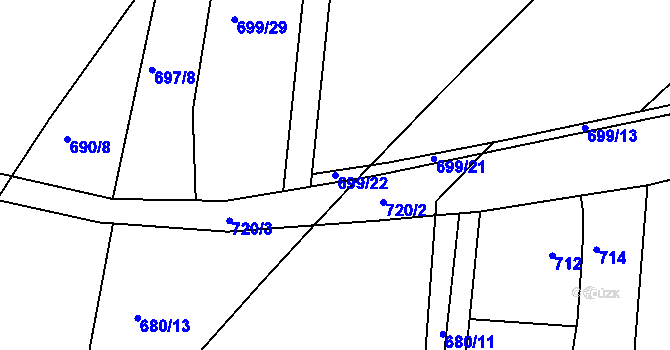 Parcela st. 699/22 v KÚ Srubec, Katastrální mapa