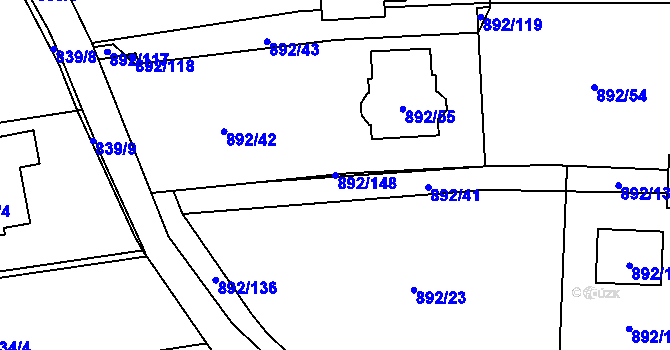 Parcela st. 892/148 v KÚ Srubec, Katastrální mapa