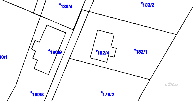 Parcela st. 182/4 v KÚ Srubec, Katastrální mapa