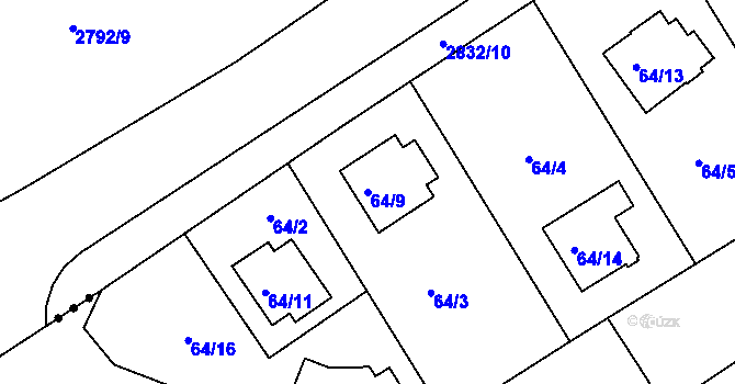 Parcela st. 64/9 v KÚ Srubec, Katastrální mapa