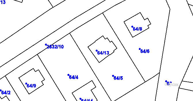 Parcela st. 64/13 v KÚ Srubec, Katastrální mapa