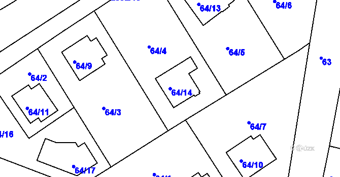 Parcela st. 64/14 v KÚ Srubec, Katastrální mapa