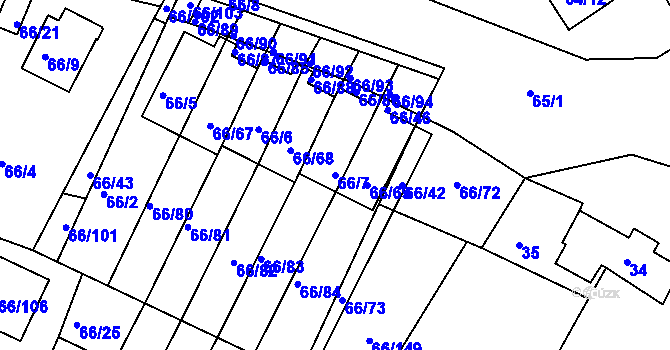 Parcela st. 66/7 v KÚ Srubec, Katastrální mapa