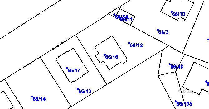 Parcela st. 66/16 v KÚ Srubec, Katastrální mapa