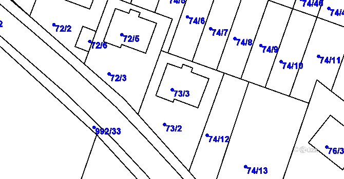Parcela st. 73/3 v KÚ Srubec, Katastrální mapa