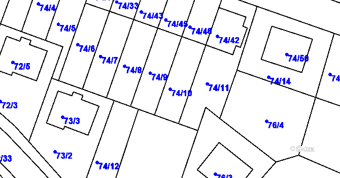 Parcela st. 74/10 v KÚ Srubec, Katastrální mapa