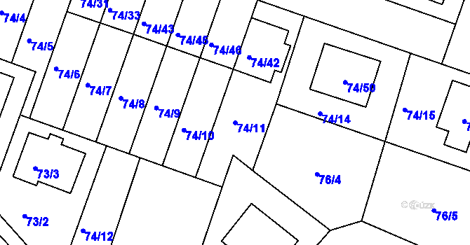 Parcela st. 74/11 v KÚ Srubec, Katastrální mapa