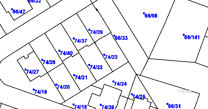 Parcela st. 74/23 v KÚ Srubec, Katastrální mapa