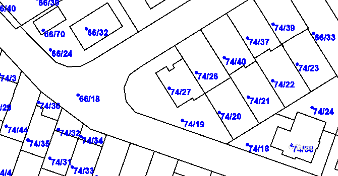 Parcela st. 74/27 v KÚ Srubec, Katastrální mapa