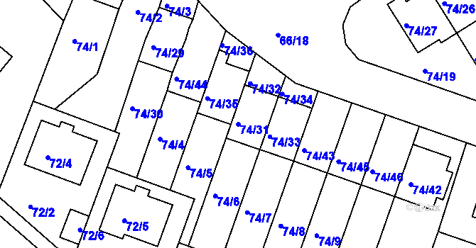 Parcela st. 74/31 v KÚ Srubec, Katastrální mapa