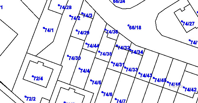 Parcela st. 74/35 v KÚ Srubec, Katastrální mapa