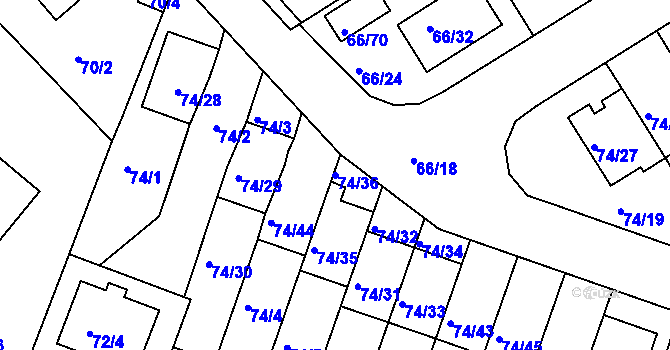 Parcela st. 74/36 v KÚ Srubec, Katastrální mapa