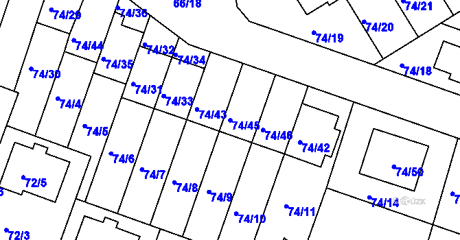 Parcela st. 74/45 v KÚ Srubec, Katastrální mapa