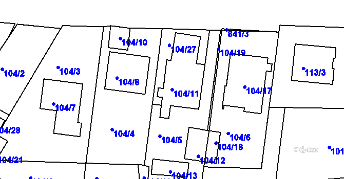 Parcela st. 104/11 v KÚ Srubec, Katastrální mapa