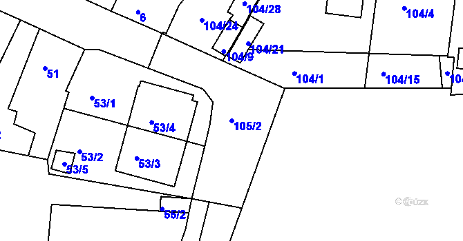 Parcela st. 105/2 v KÚ Srubec, Katastrální mapa
