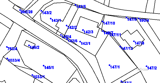 Parcela st. 142/1 v KÚ Srubec, Katastrální mapa