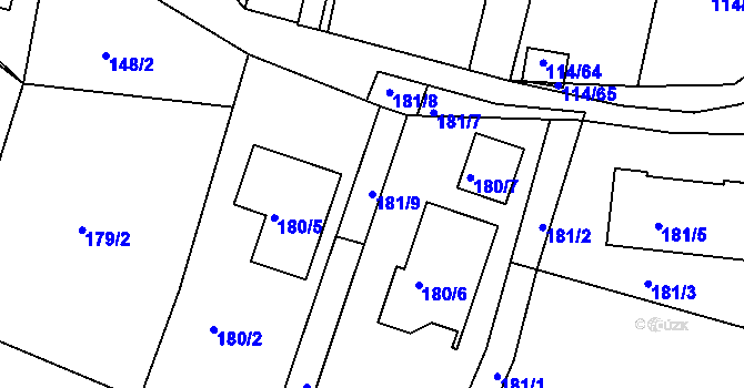 Parcela st. 181/9 v KÚ Srubec, Katastrální mapa