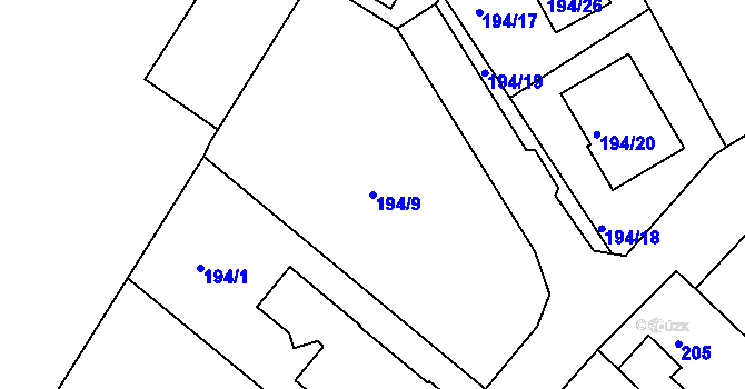 Parcela st. 194/9 v KÚ Srubec, Katastrální mapa