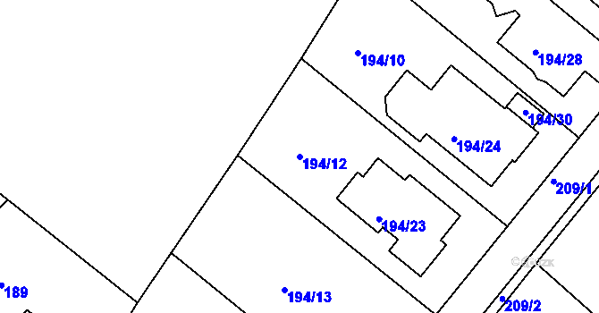 Parcela st. 194/12 v KÚ Srubec, Katastrální mapa